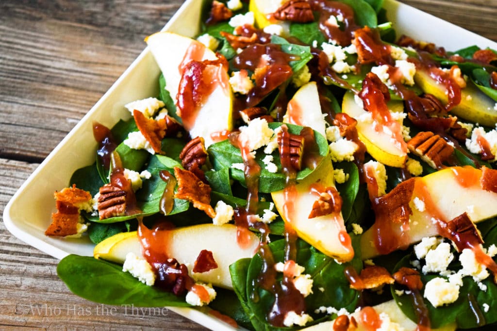 Fall pear and spinach salad with pecans