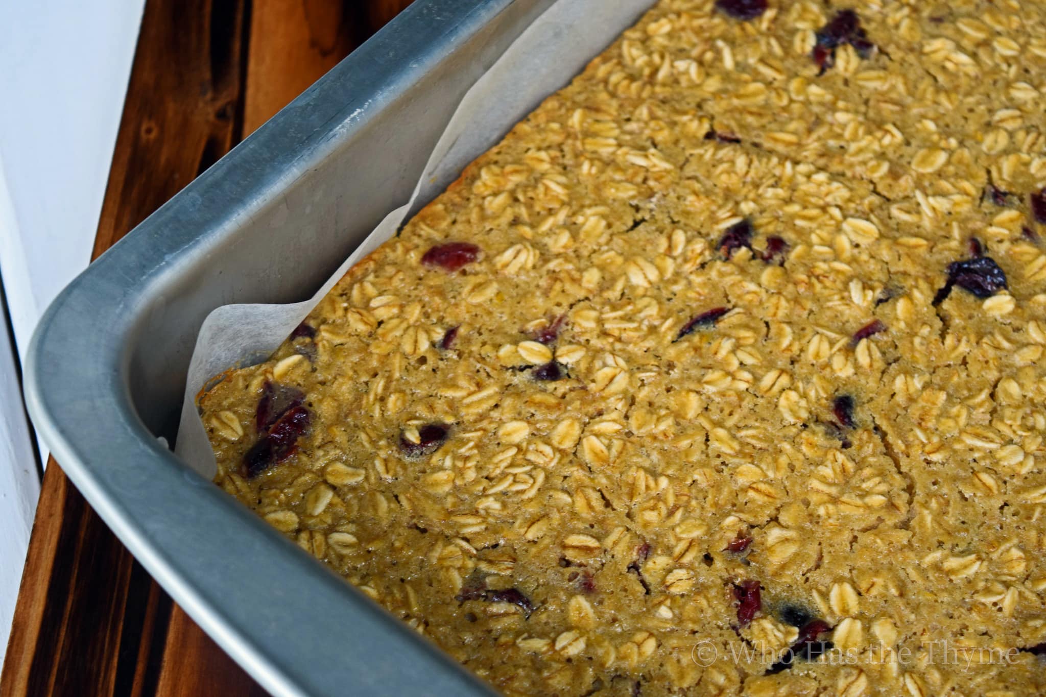 Gluten Free Cranberry and Orange Baked Oatmeal in a Baking Dish