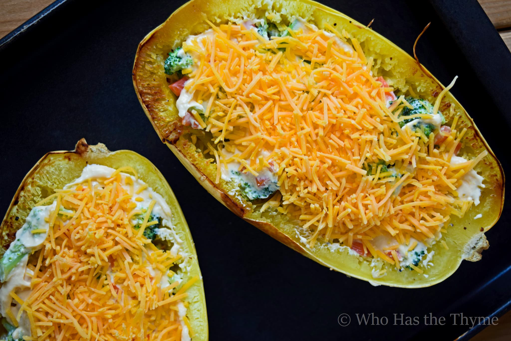 Stuffed Squash Topped with Cheddar Cheese