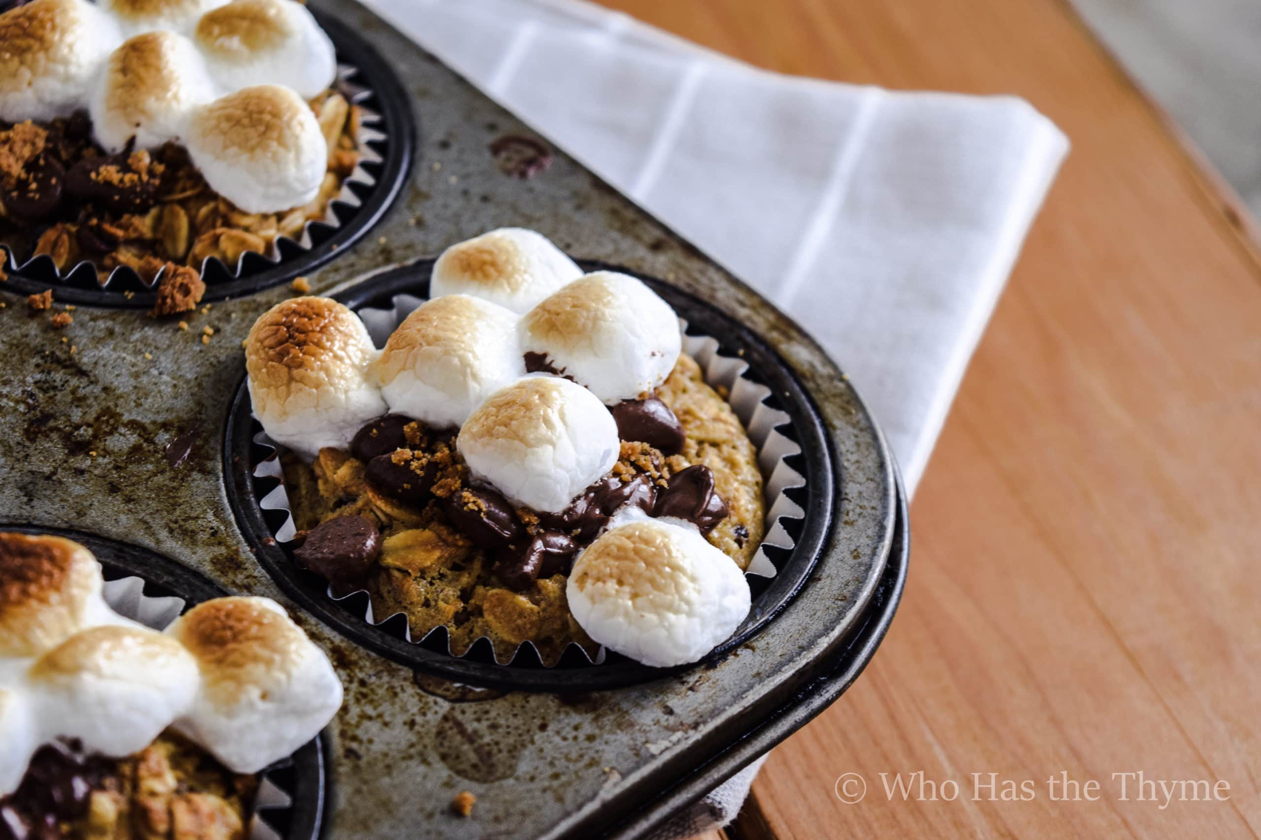 Gluten free baked oatmeal with toasted marshmallows