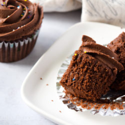 Gluten free chocolate cupcake with chocolate icing