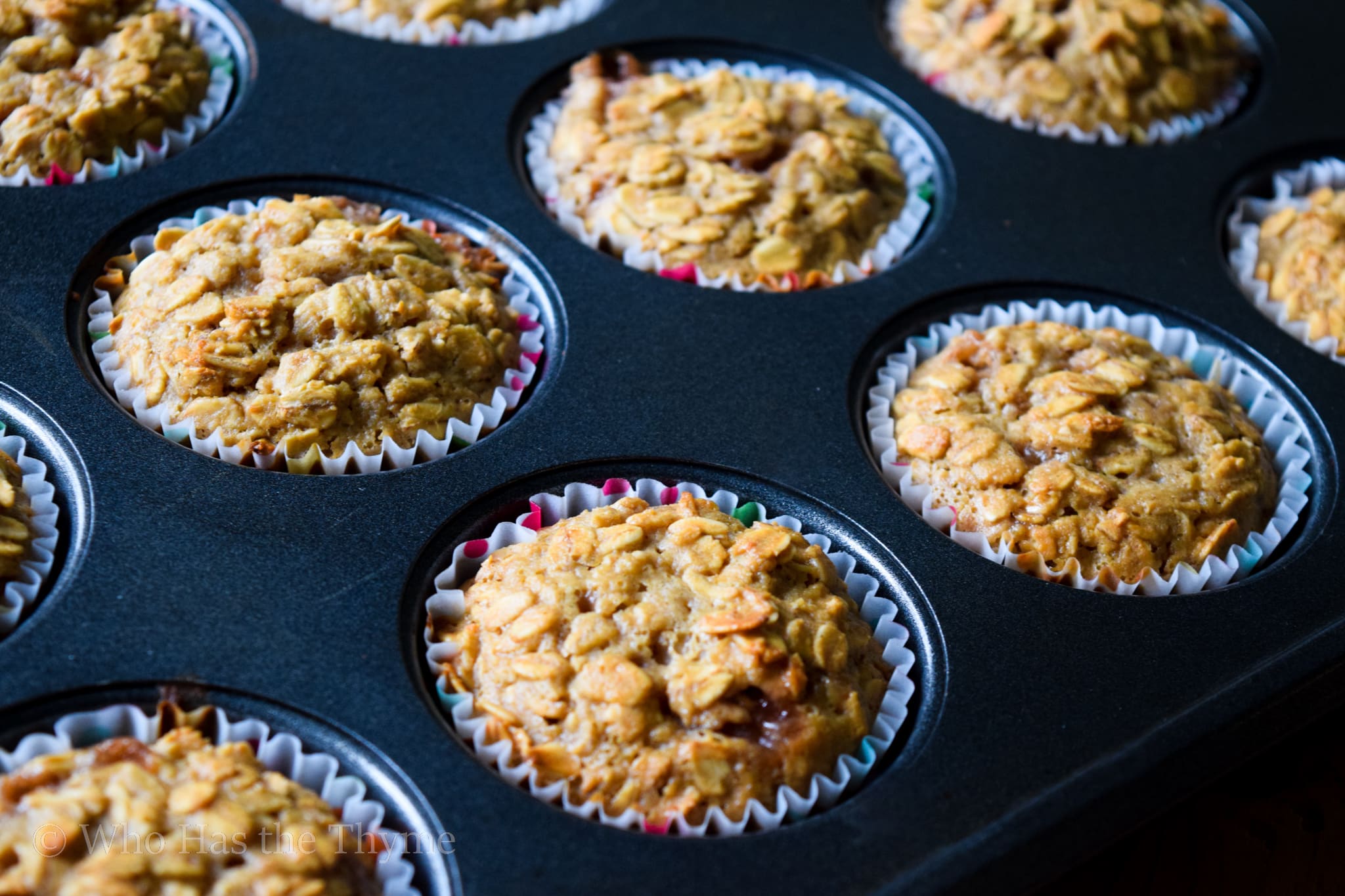 Healthy breakfast baked oatmeal muffins with peanut butter