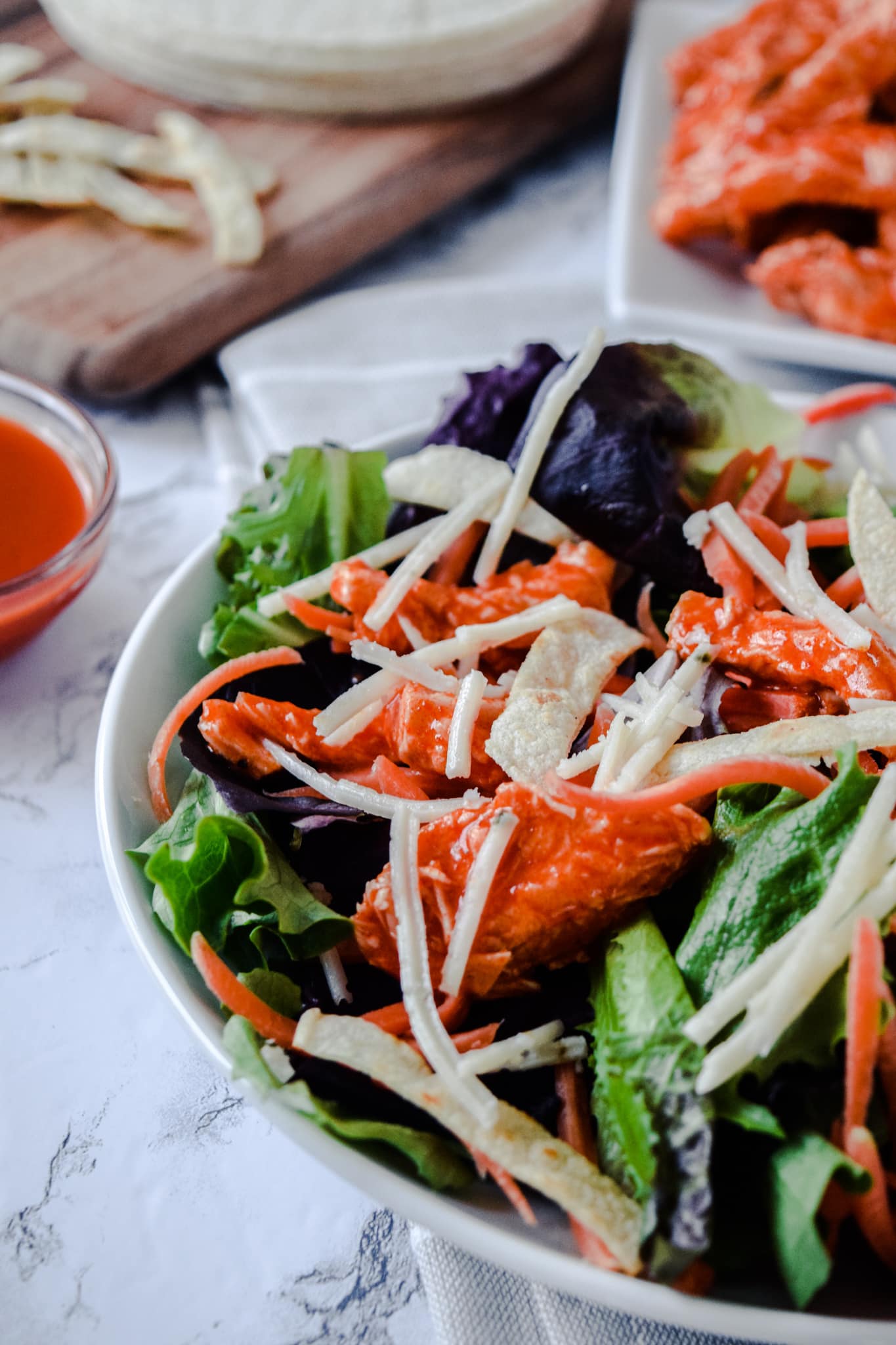 Grilled Buffalo Chicken Salad with Tortilla Strips