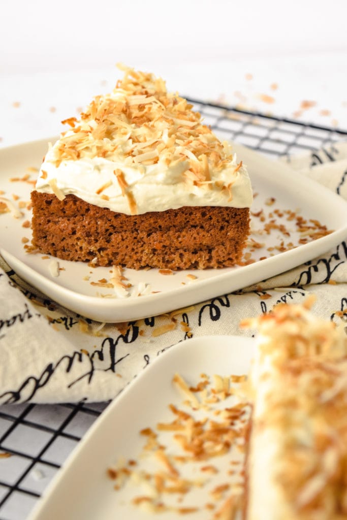 Slice of Gluten Free Carrot Cake with Cream Cheese Icing