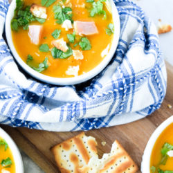 Ham and Sweet Potato Soup with GF Crackers