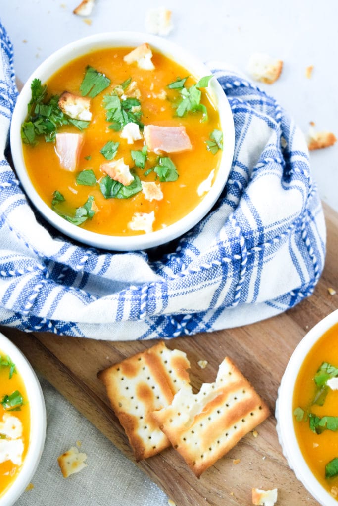 Ham and Sweet Potato Soup with GF Crackers