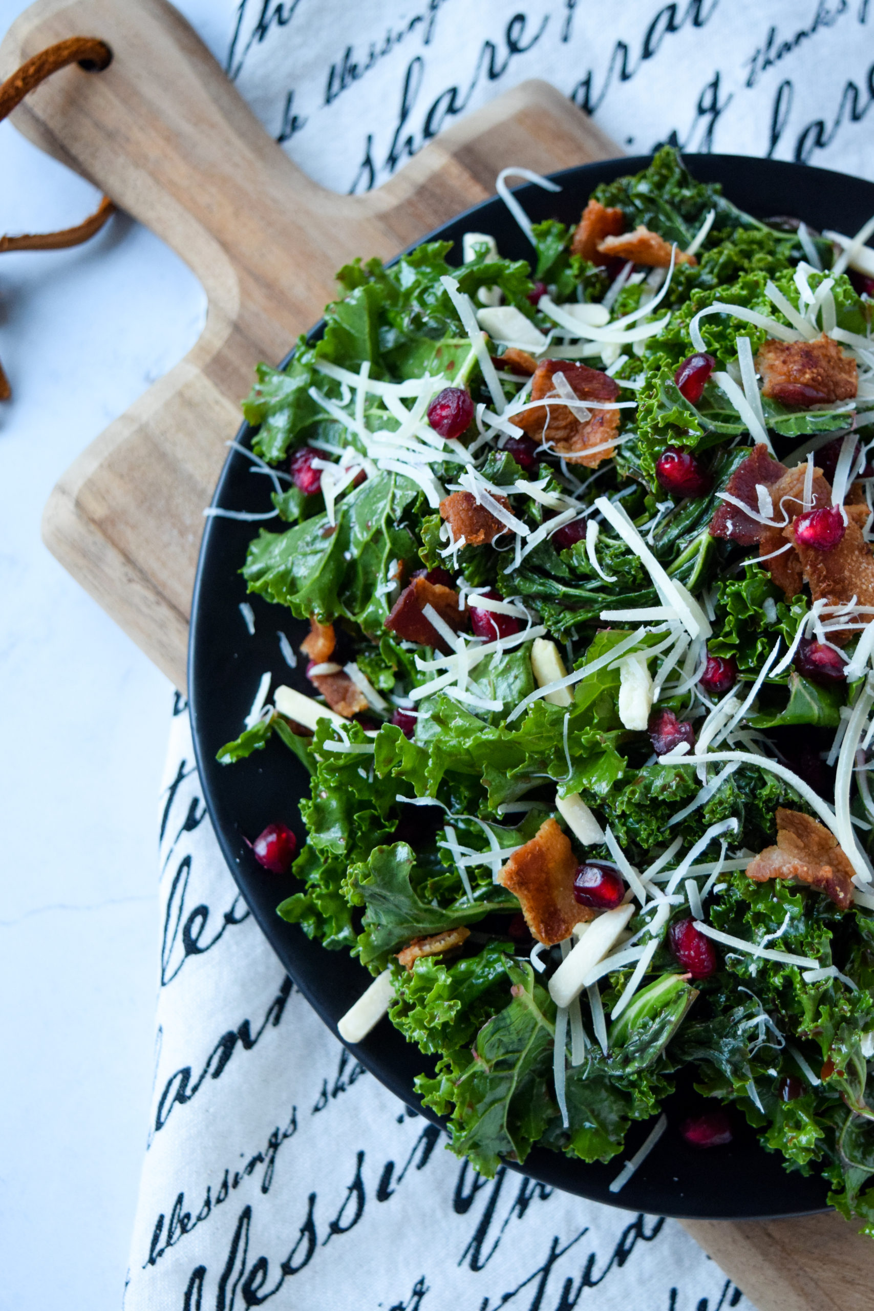 Kale Salad with Bacon, Pomegranate Seeds and Parmesan