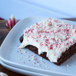 Gluten Free Peppermint Cheesecake Brownie on White Plate