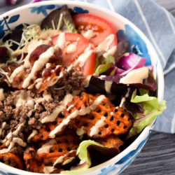 Healthy Burger Bowl with Drizzled Dressing