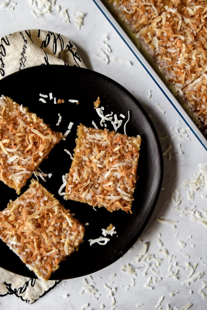 Slices of Gluten Free Coconut Sheet Cake