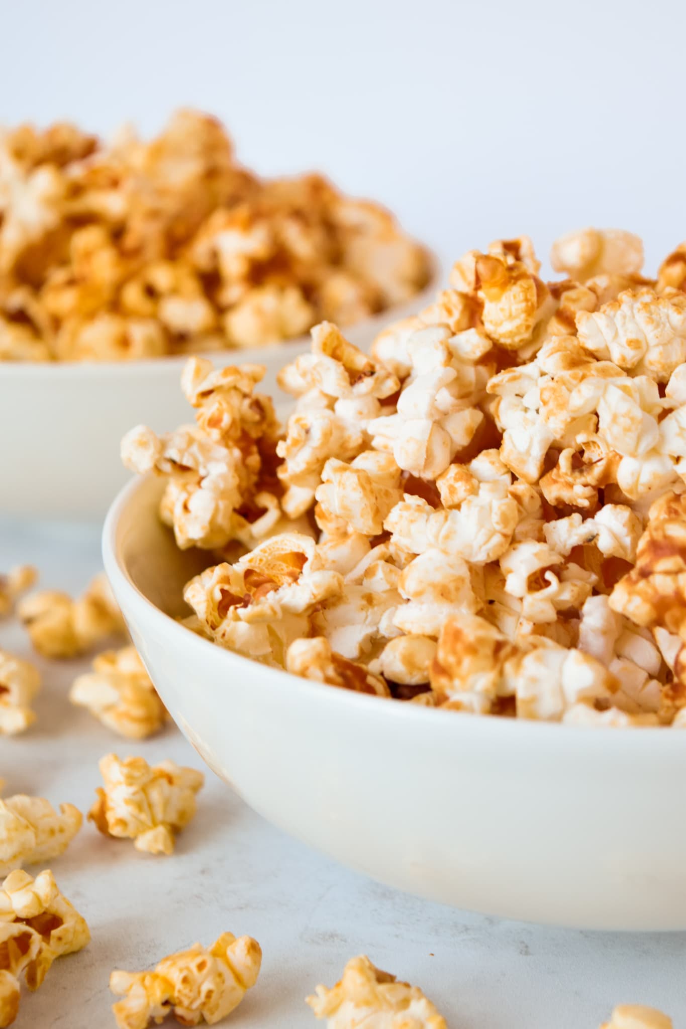 Close up of popcorn with peanut butter