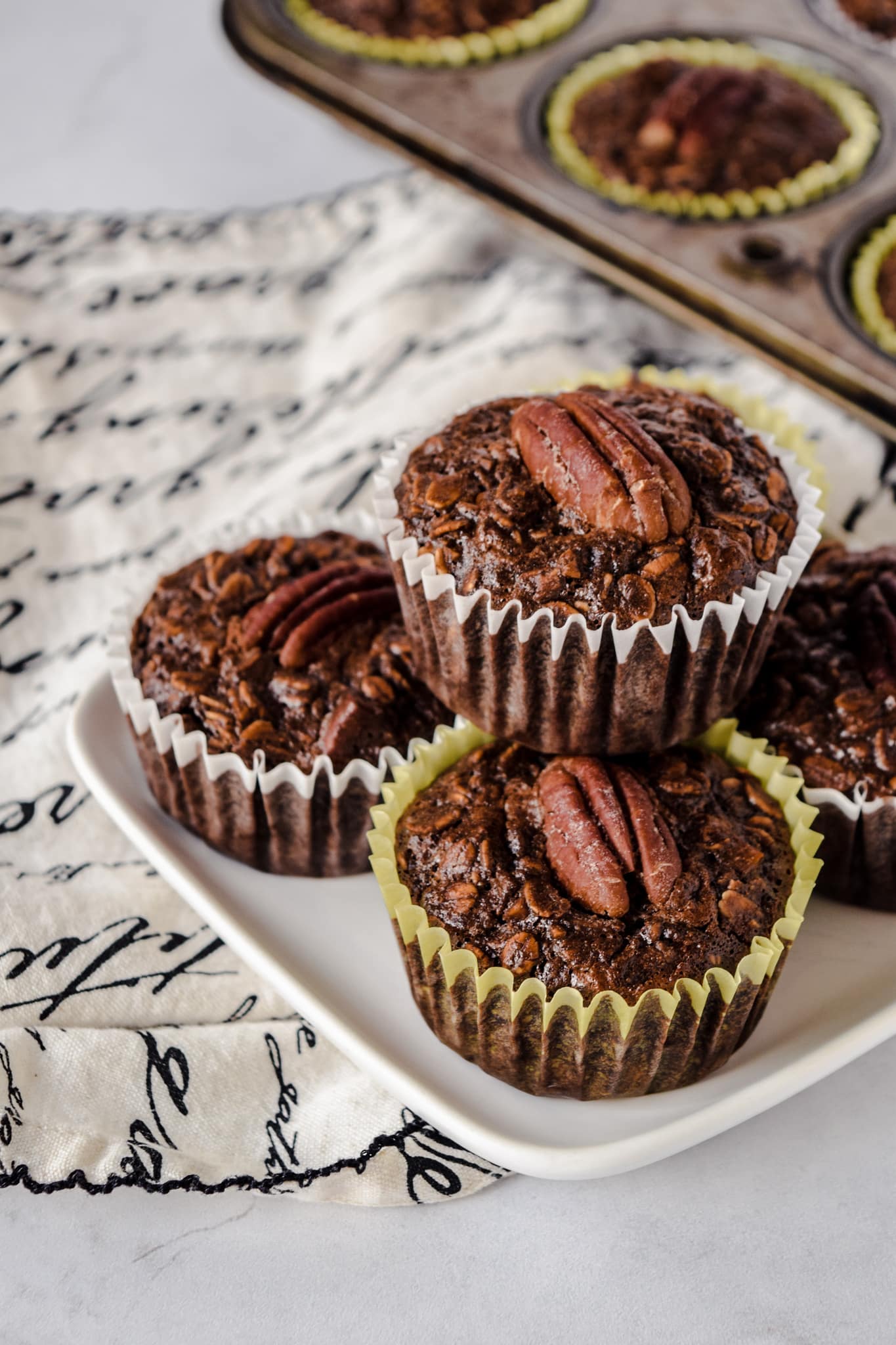 Chocolate Pecan Baked Oatmeal Muffins
