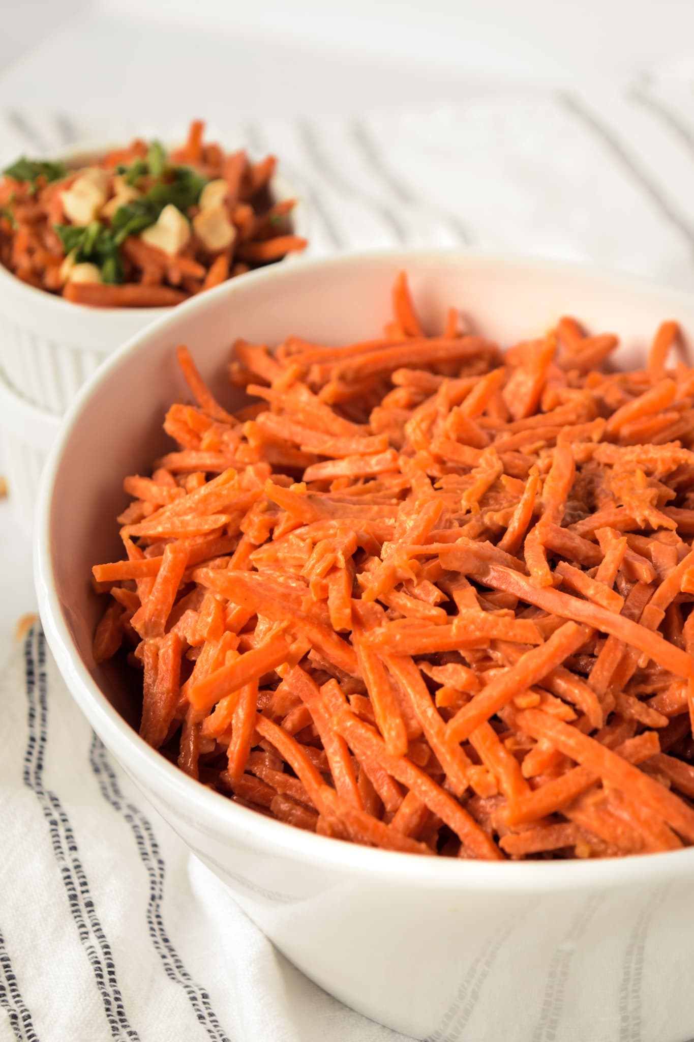 Shredded Carrot Salad with Large White Dish