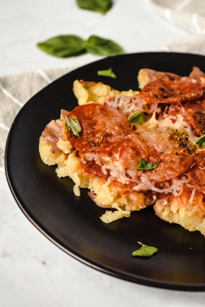 Smashed Potatoes with Tomato Sauce, Cheese, and Pepperoni