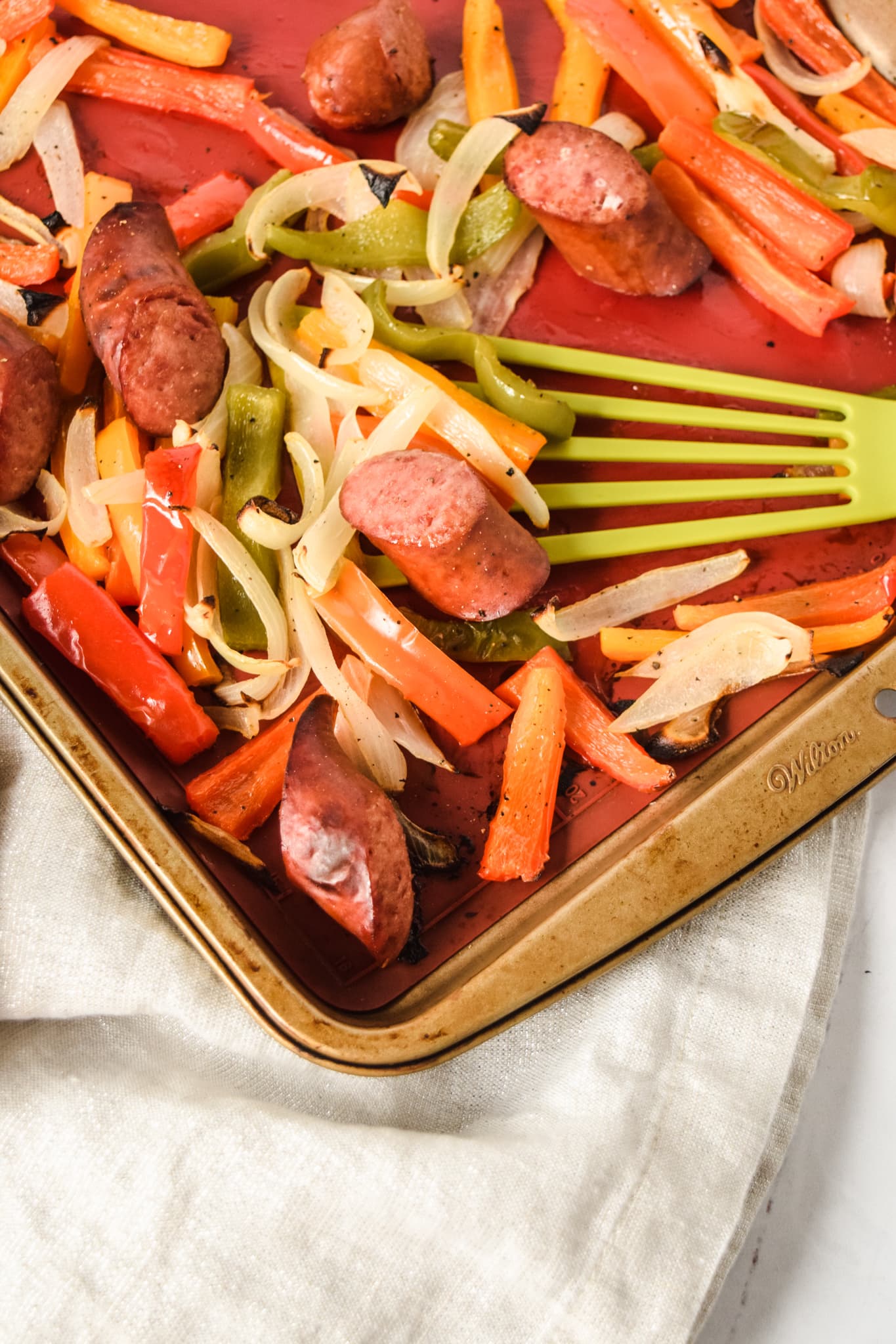 Sausage Peppers and Onions on Sheet Pan