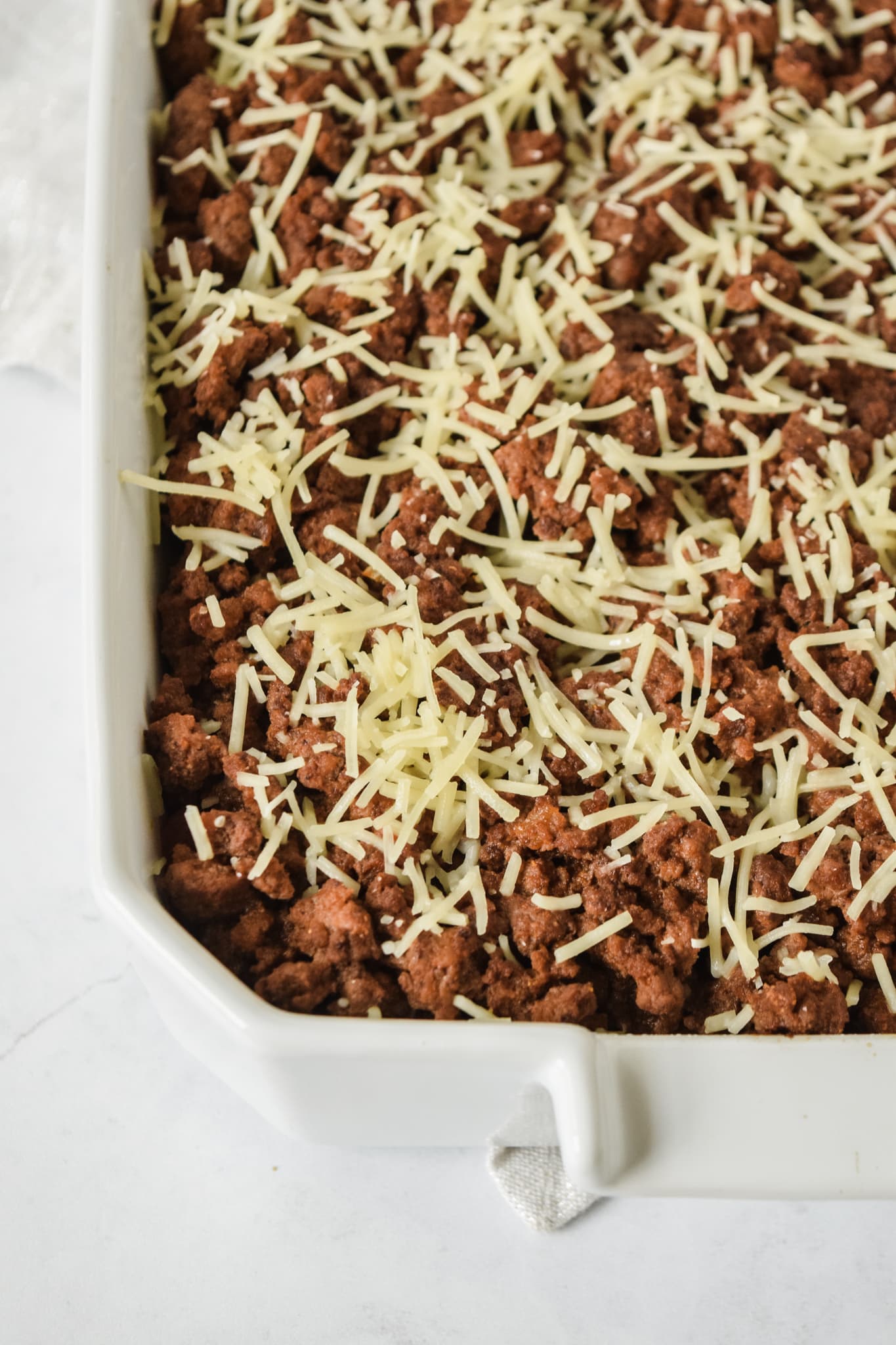Casserole Dish with Beef and Shredded Cheese