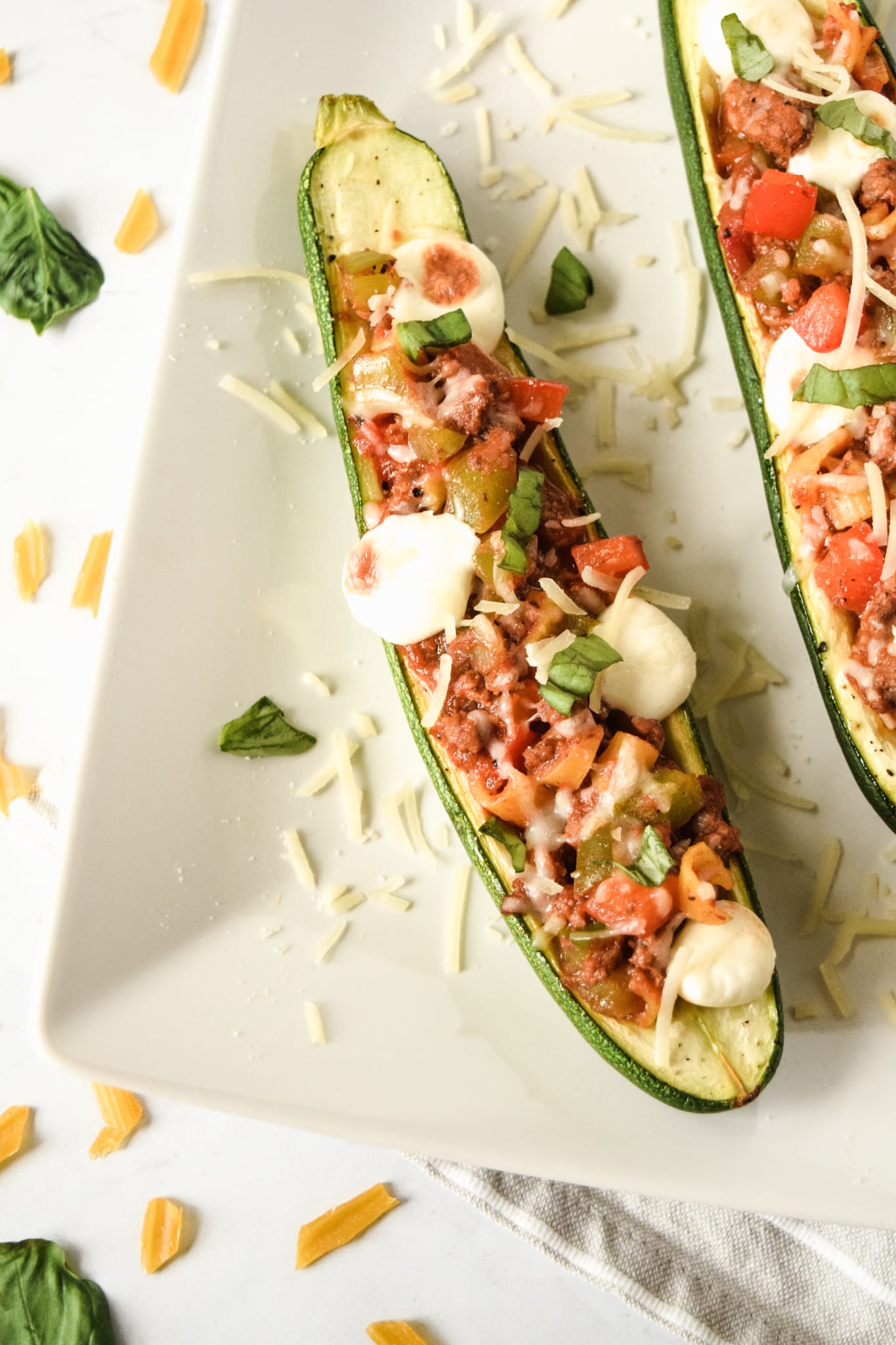 Italian Zucchini Boats with Broken Lasagna Noodles and Beef