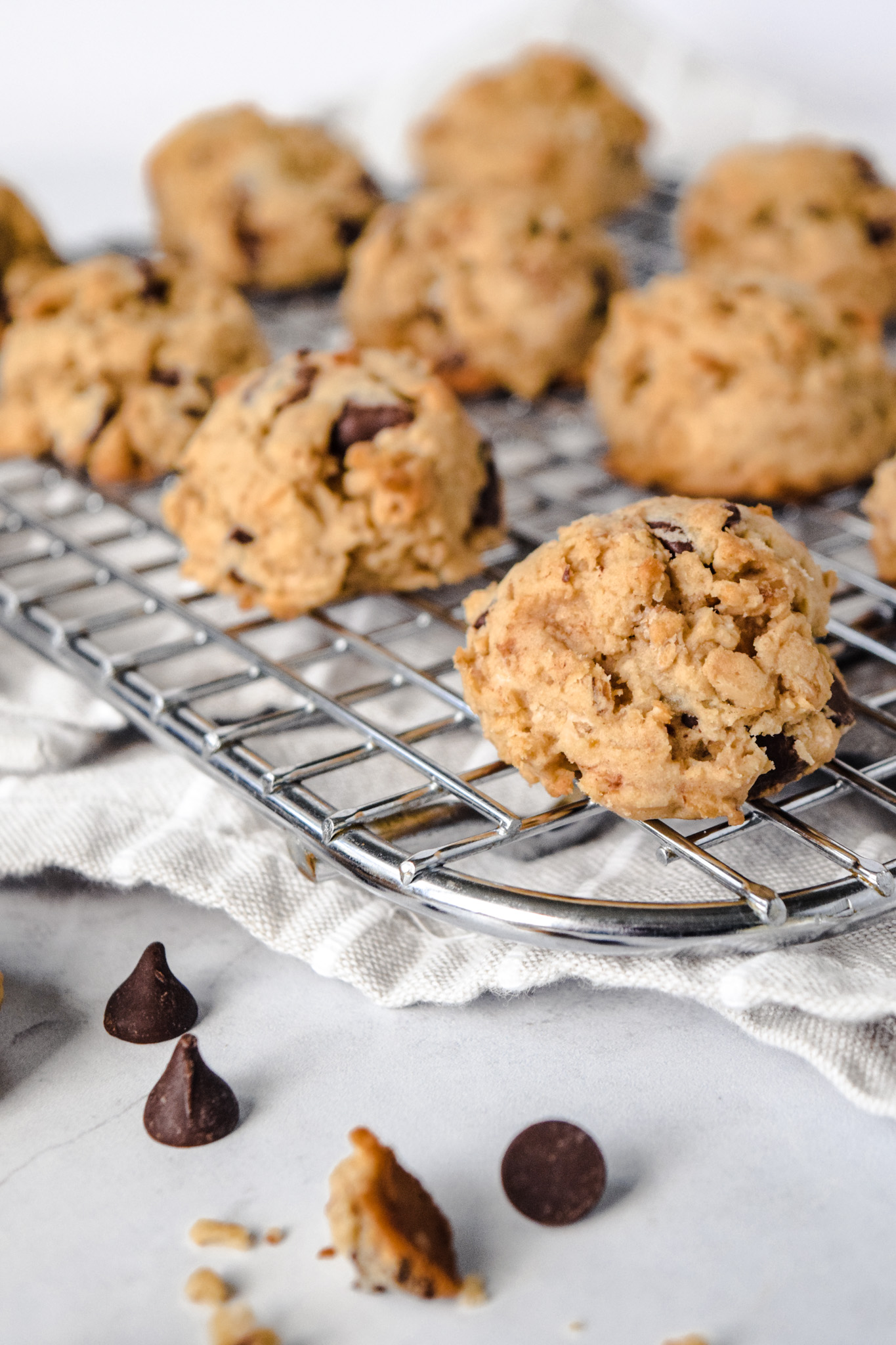Gluten Free Chocolate Chip Cookie Biscuits on Cooling Rack