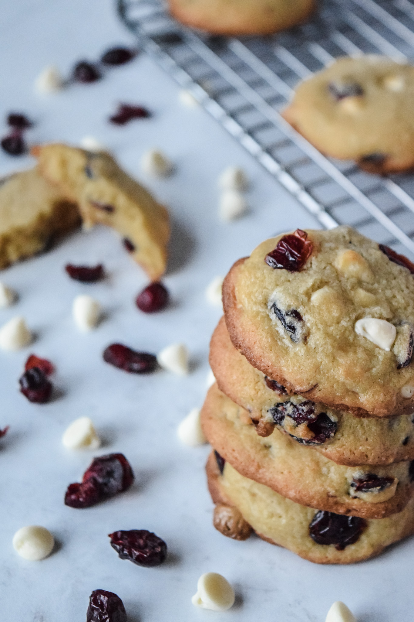 Stack of Gluten Free White Chocolate Cranberry Holiday Cookies