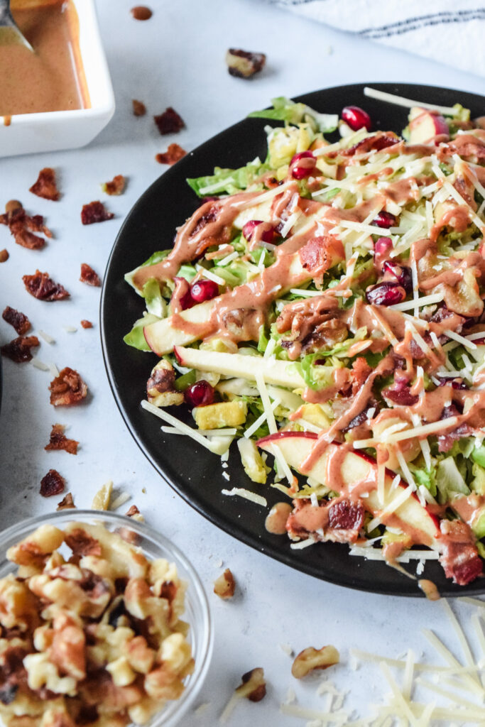 Winter Shaved Brussels Sprouts Salad with Almond Butter Dressing