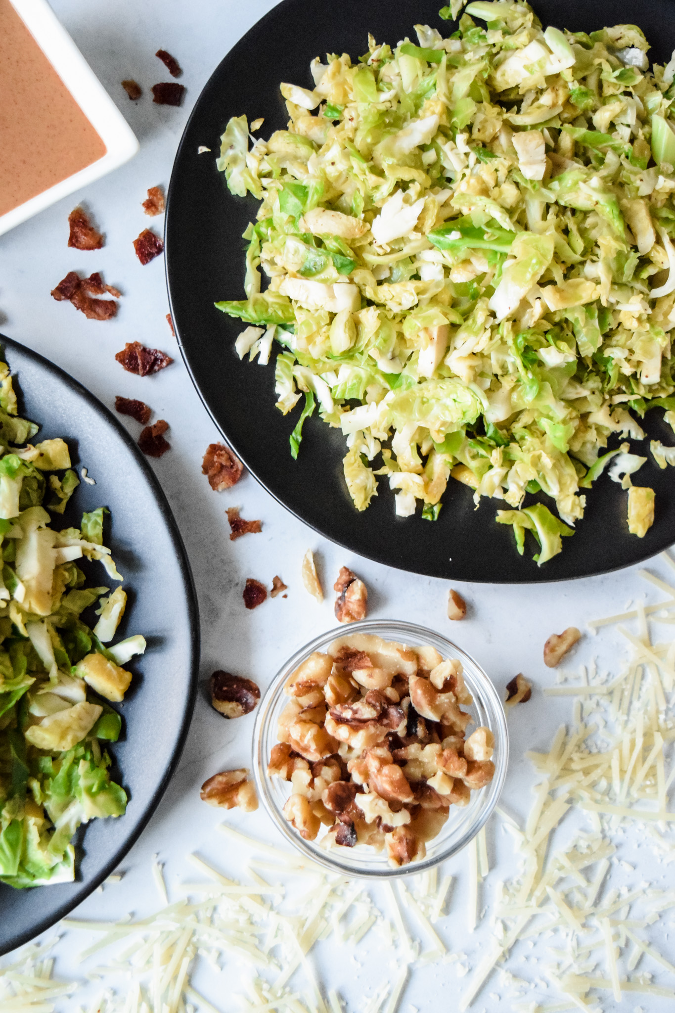 Shaved Brussels Sprouts on Black Plate