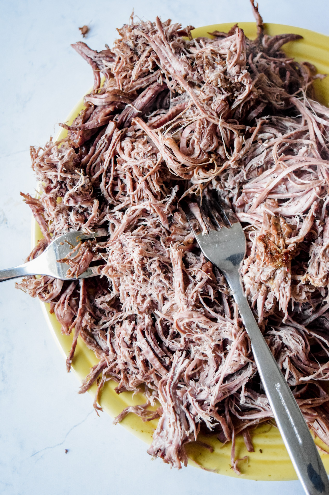 Plate of Fork Shredded Beef from Instant Pot