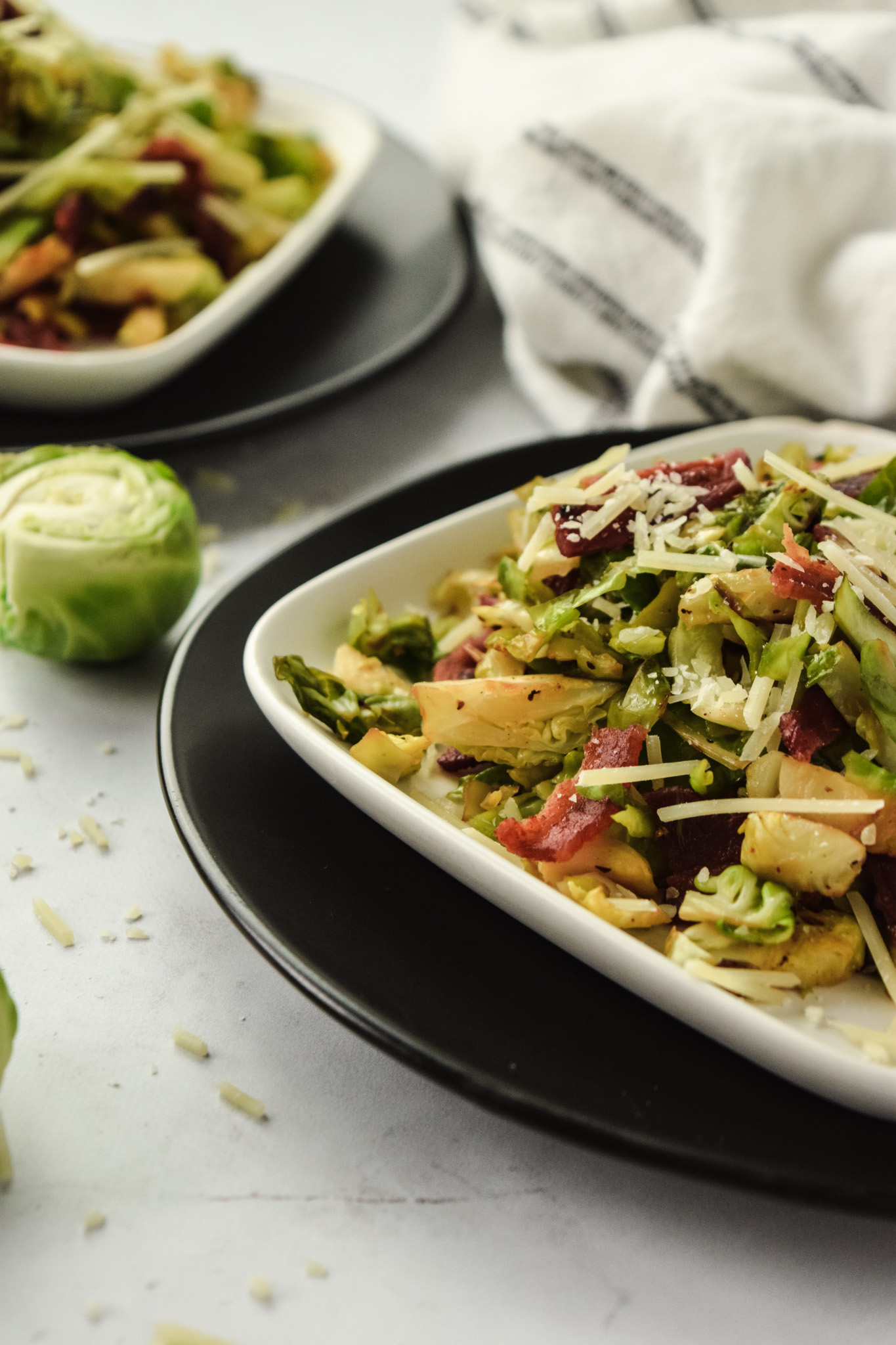 Shaved Brussels Sprouts with Bacon and Parmesan Cheese