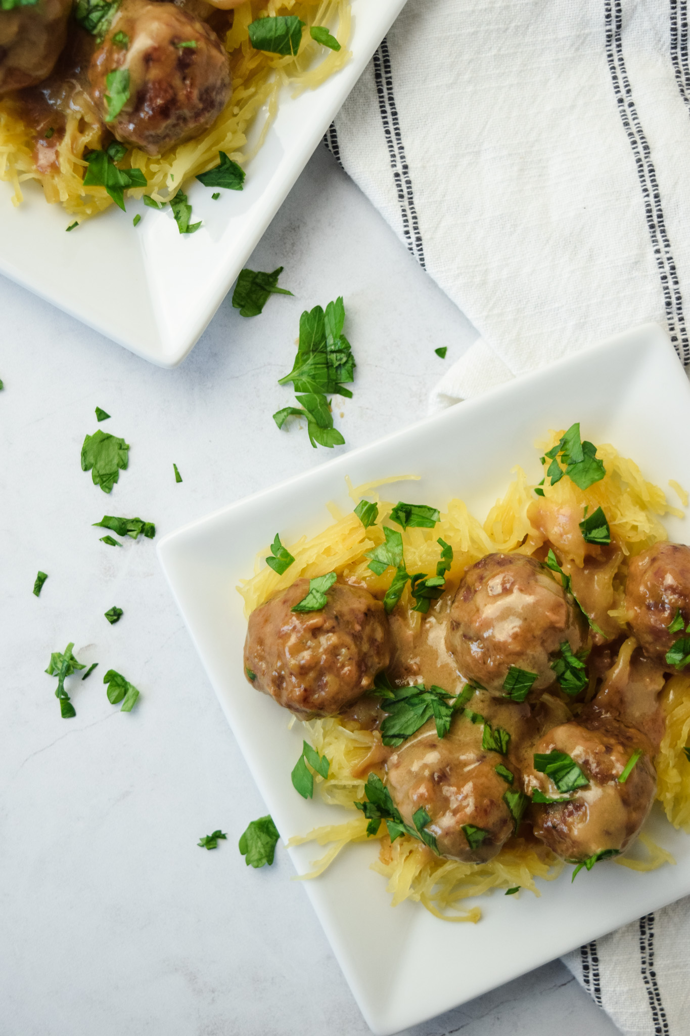 Healthy Swedish Meatballs with Creamy Gravy and Spaghetti Squash Noodles
