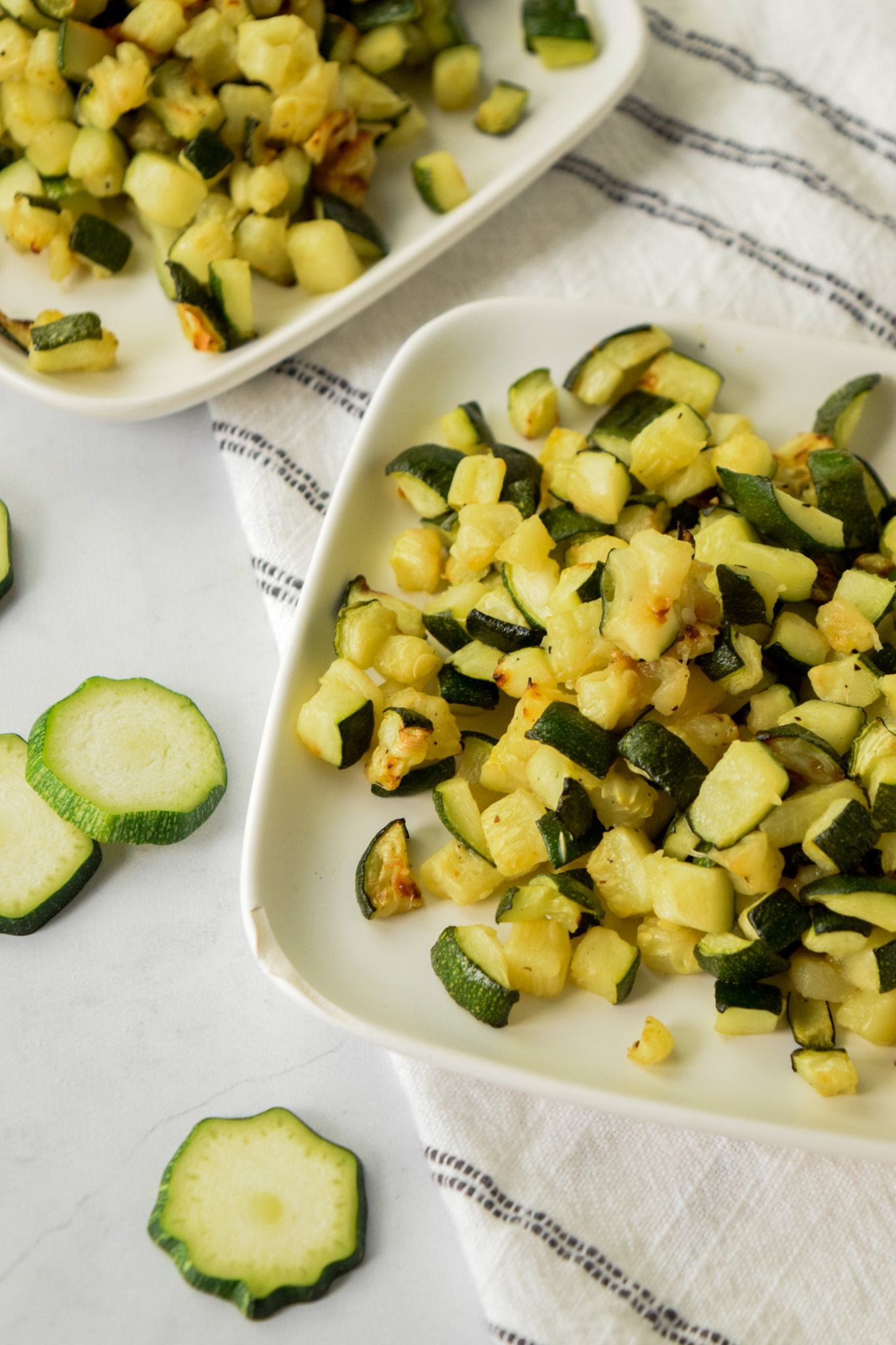 Diced zucchini cooked in an air fryer
