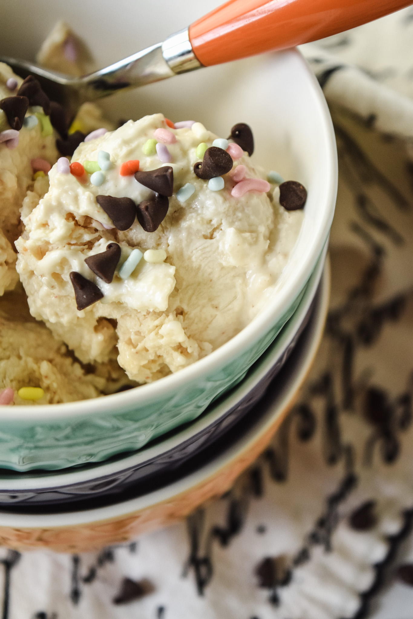 bowl of high protein healthy cottage cheese ice cream with peanut butter