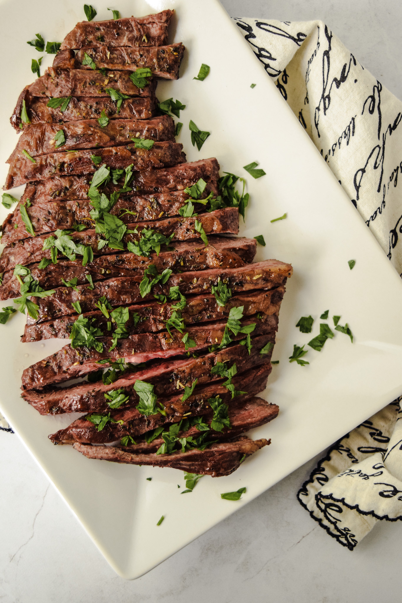 Sliced Broiled Skirt Steak with Parsley