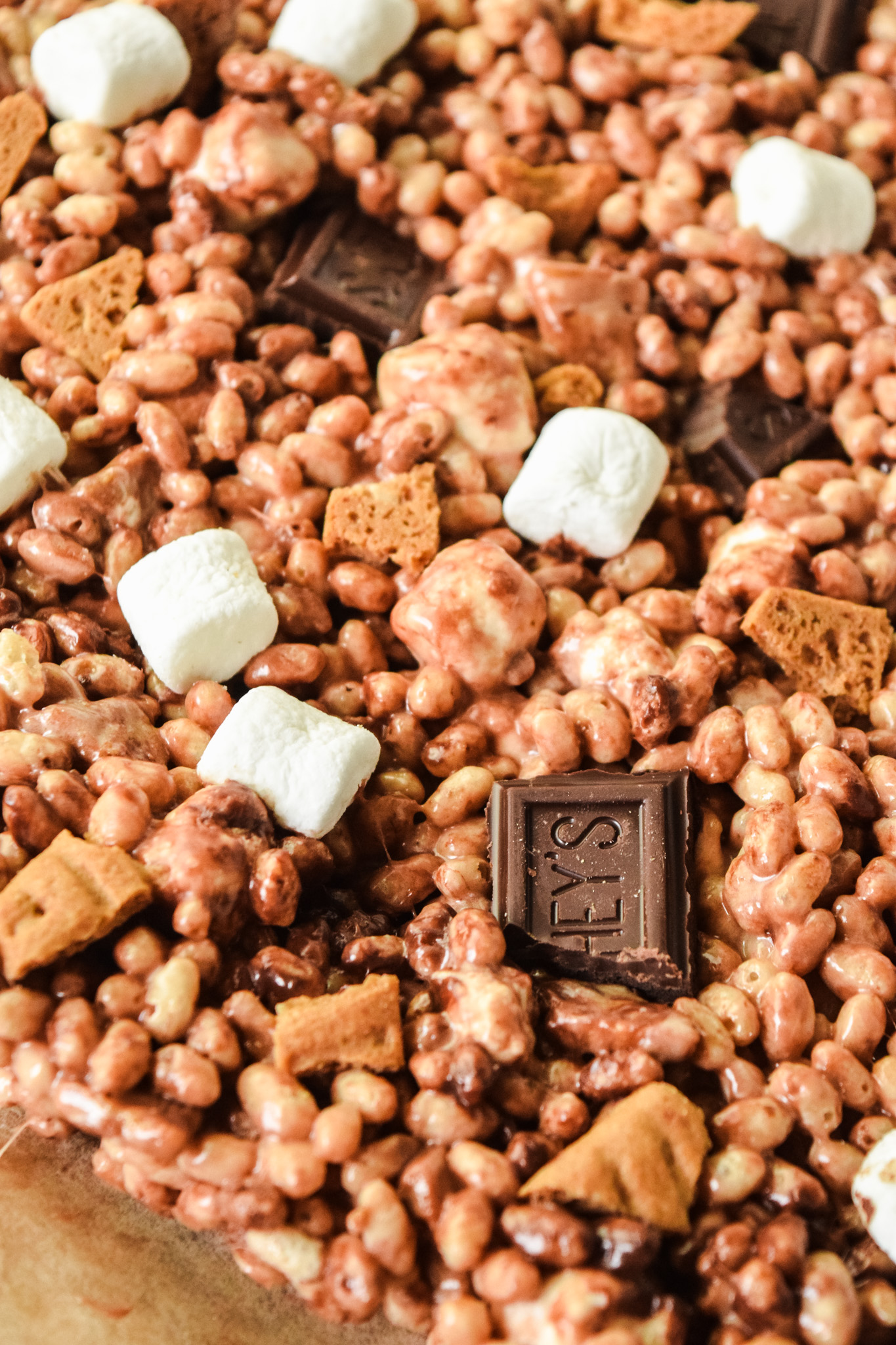 S'mores Rice Krispies Treats with Hershey's chocolate and marshmallows