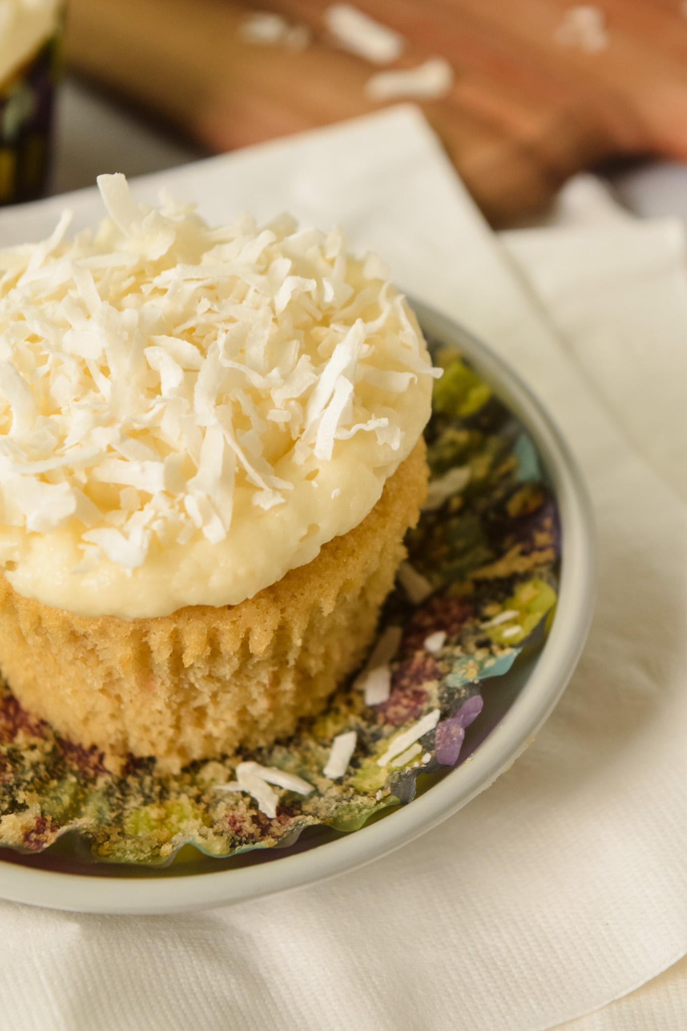 Gluten Free Coconut Cupcakes with Coconut Buttercream and Coconut Flakes