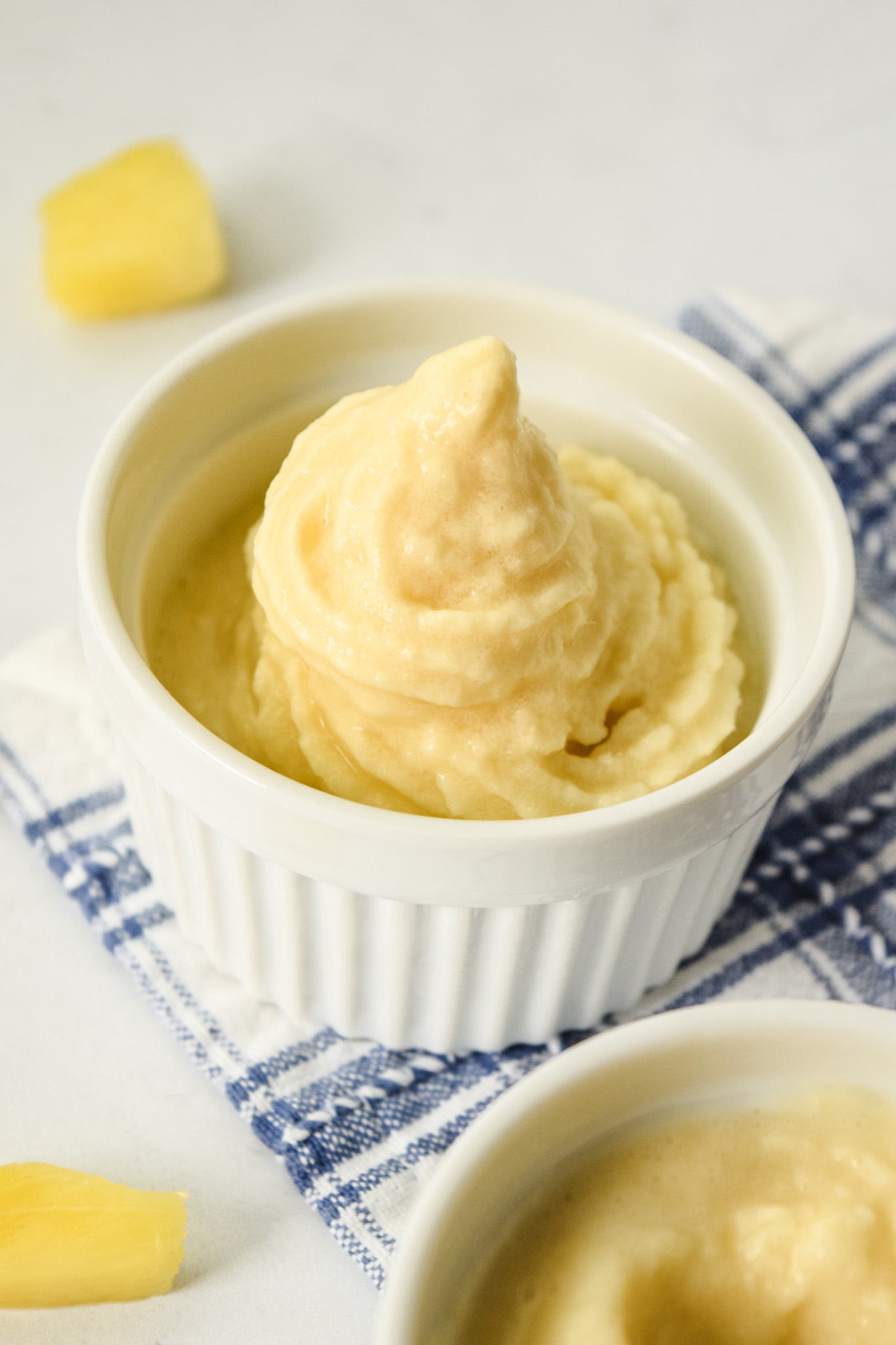 Homemade dole whip in a small white dish