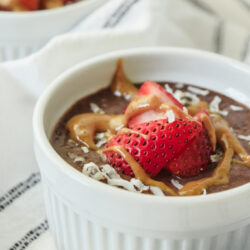 Chocolate Chia Pudding with Peanut Butter and Strawberries