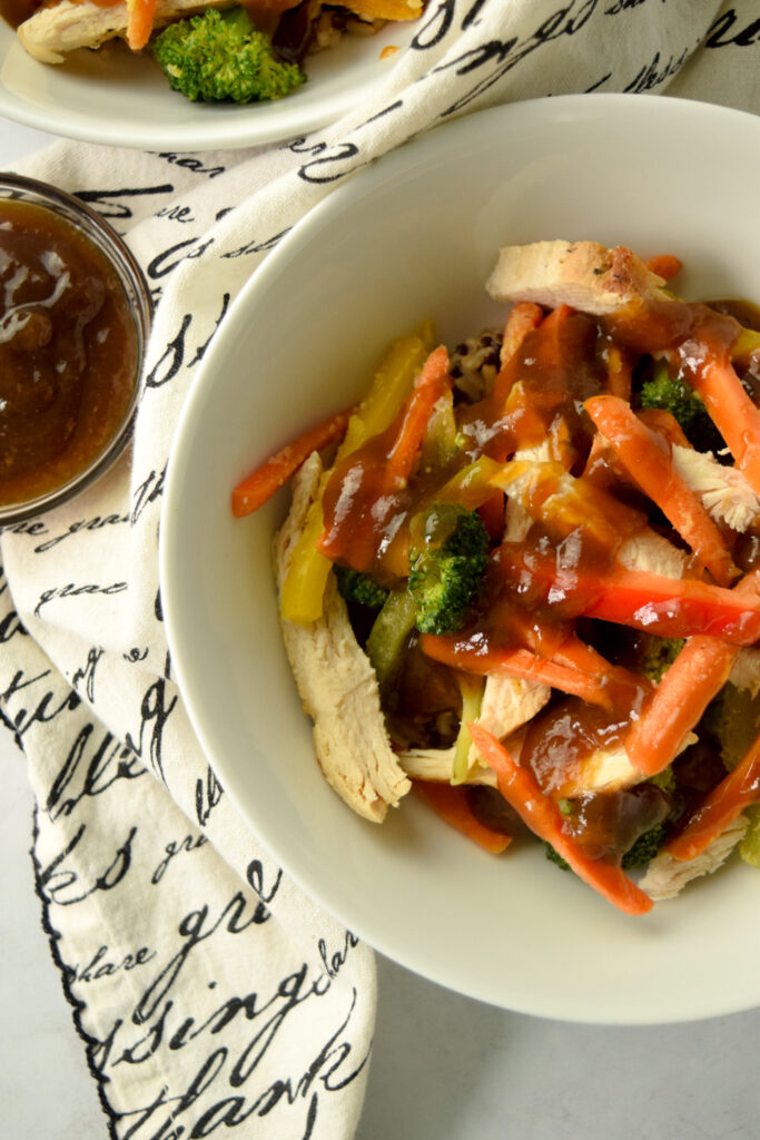 Bowl of Teriyaki Chicken Stir Fry with Bell Peppers