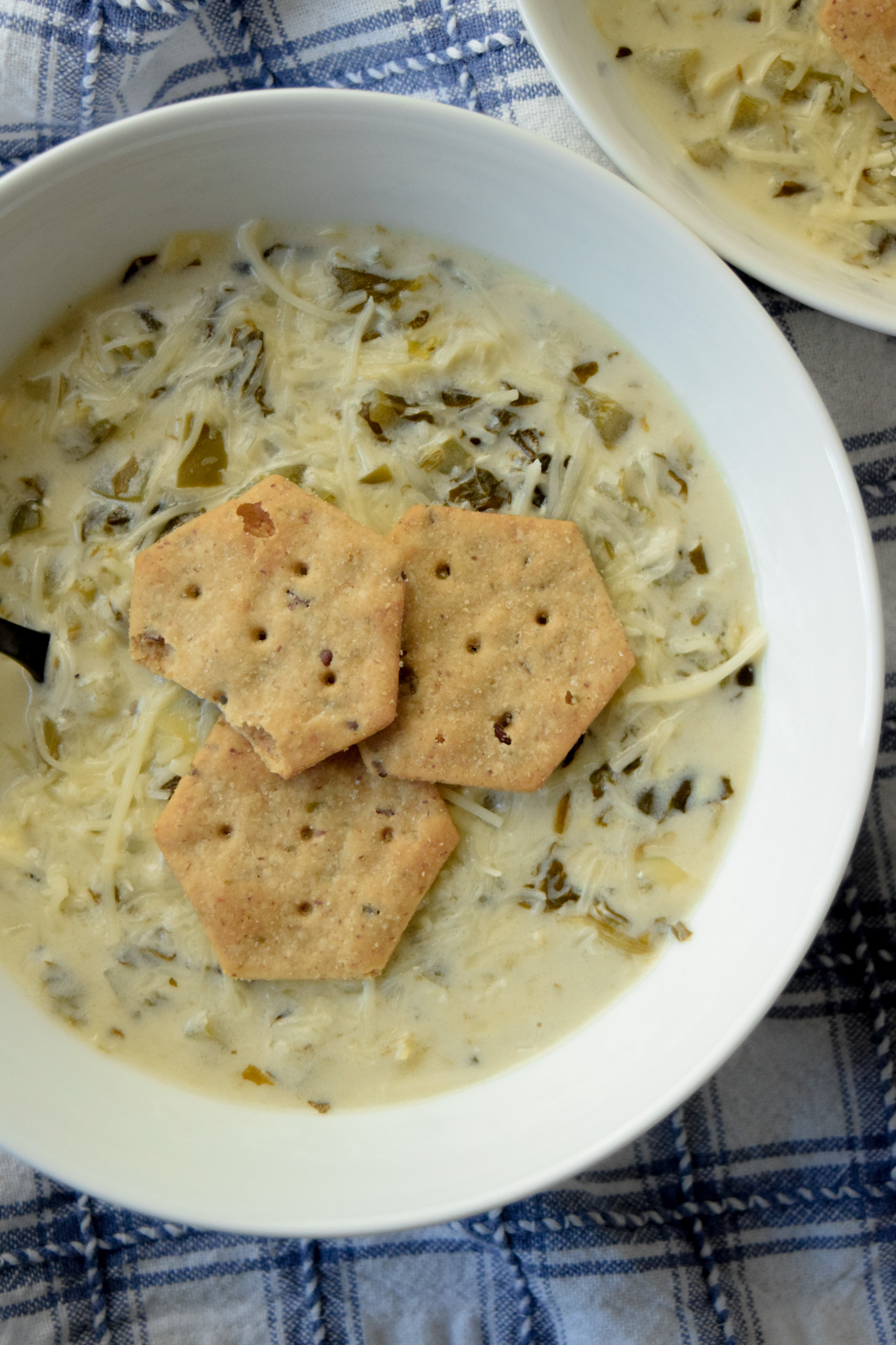 Creamy Spinach and Artichoke Soup with White Cheddar Cheese