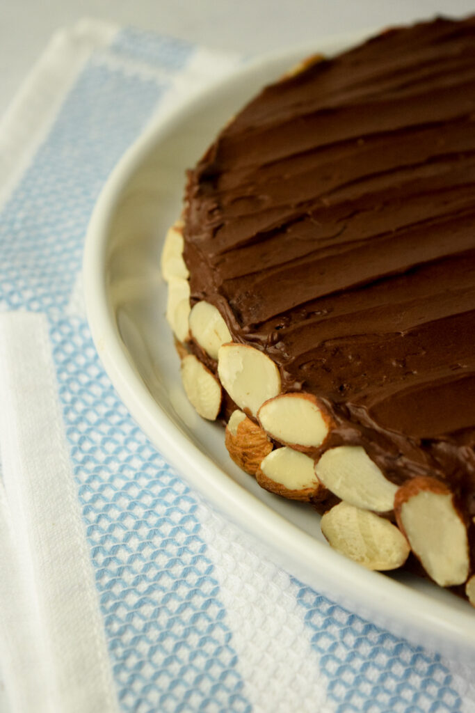 French chocolate cake with sliced almonds