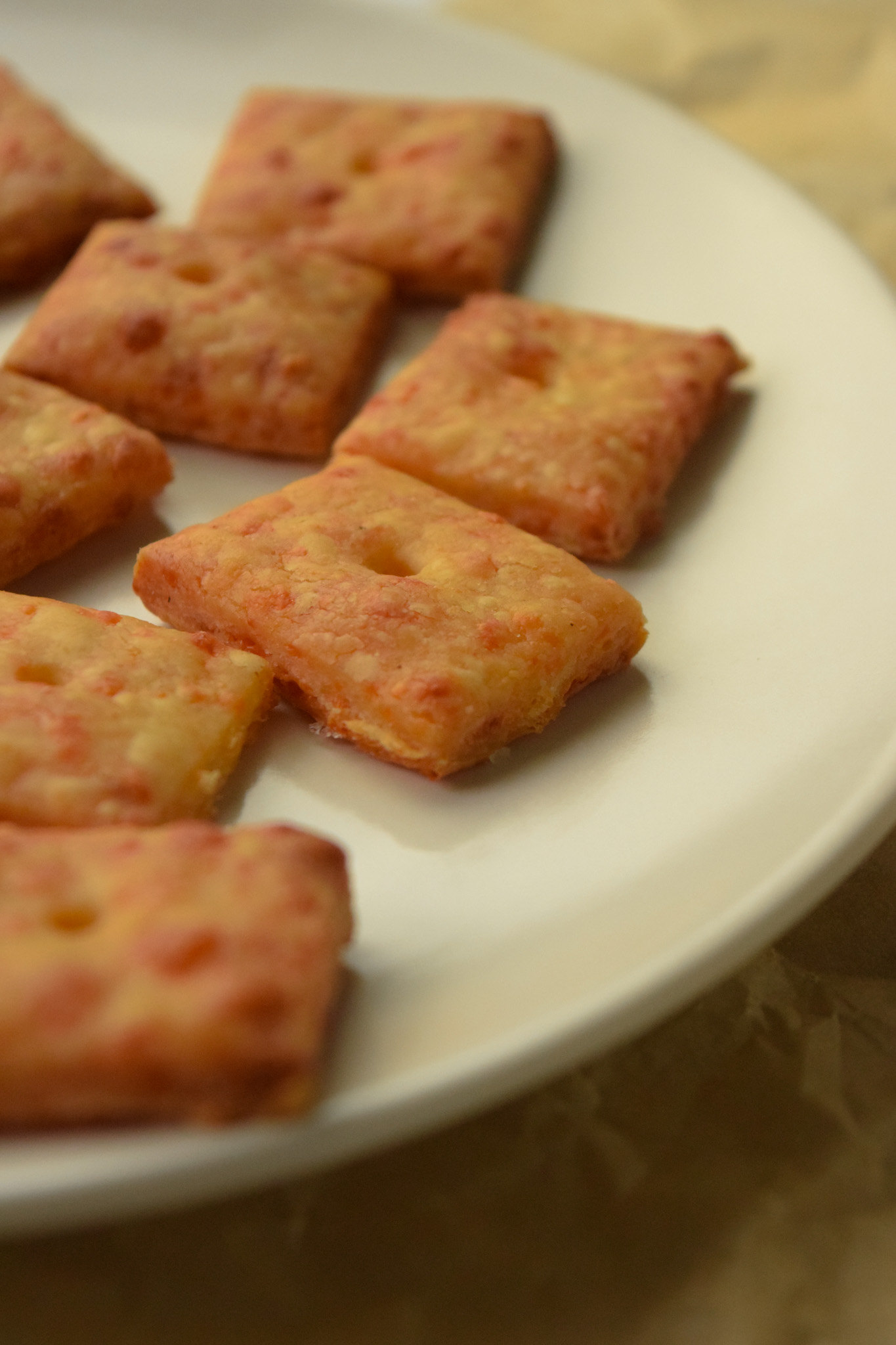 close up of gluten free cheese crackers