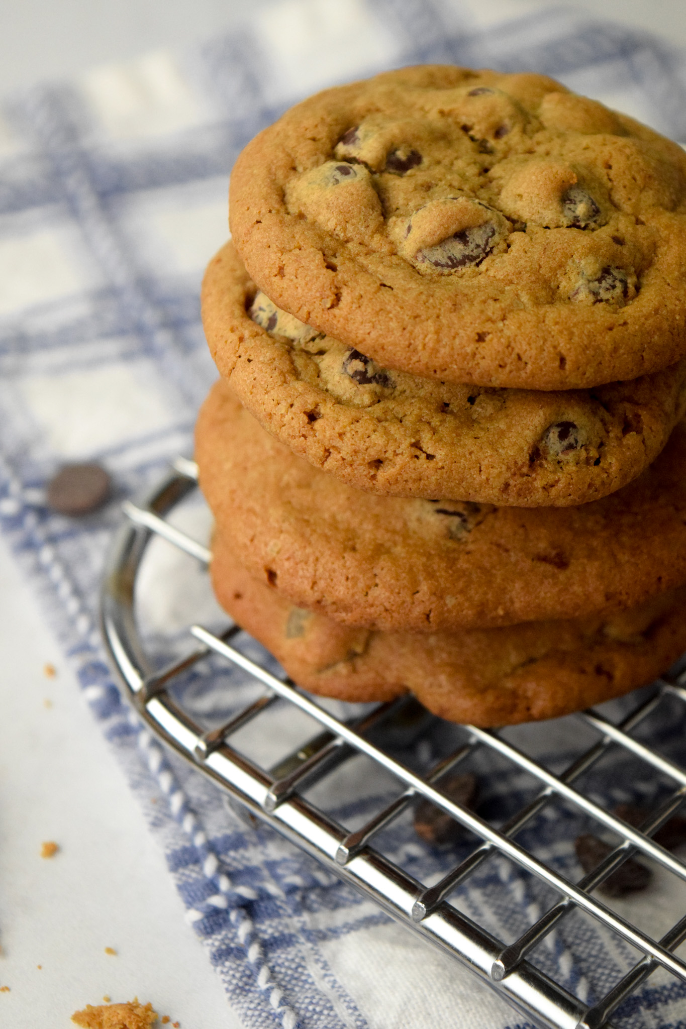 Stack of gluten free coffee chocolate chip cookies