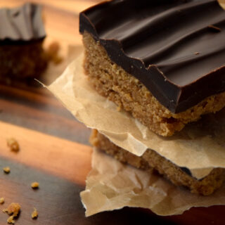 Stack of Gluten Free Peanut Butter Bars with Semi Sweet Chocolate