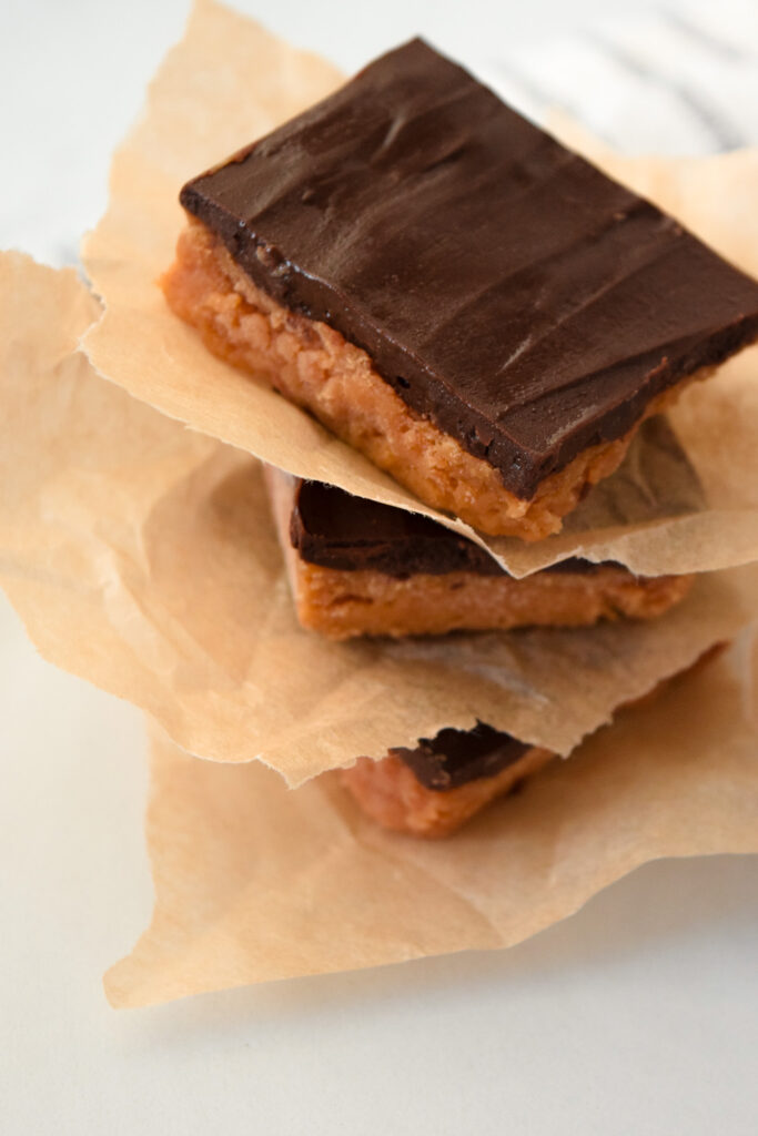 stack of sally's no bake peanut butter bars